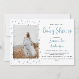 Invitación Blue Boy Baby Shower Elegant Dusty Heart Photo