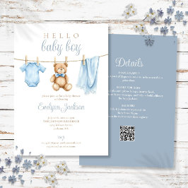 Invitación Blue Boy Clothesline Baby Shower Todo En Uno