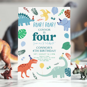Invitación Blue Boy Dinosaur Boho Cuarto Cumpleaños