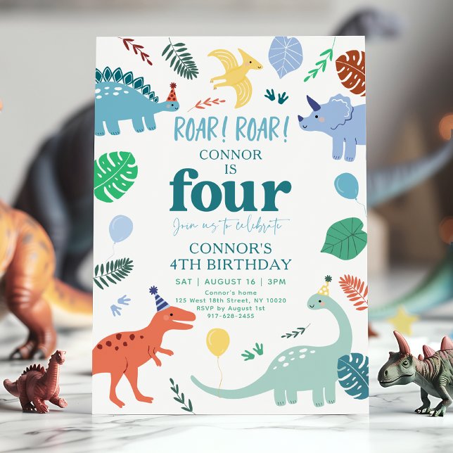 Invitación Blue Boy Dinosaur Boho Cuarto Cumpleaños (Subido por el creador)