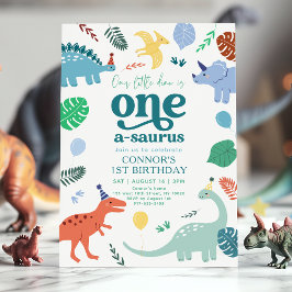 Invitación Blue Boy Dinosaur Boho Primer Cumpleaños