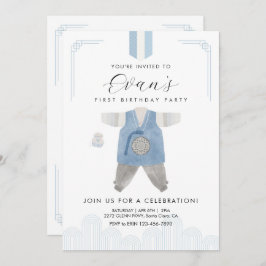 Invitación Blue Boy Hanbok Doljanchi el primer cumpleaños