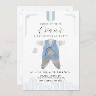 Invitación Blue Boy Hanbok Doljanchi el primer cumpleaños