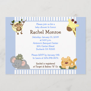 Invitación Blue Boy Jungle Safari Friends 5x7 Baby Shower