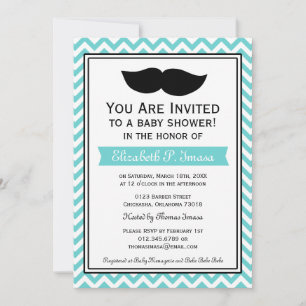 Invitación Blue Boy Mustache Chevron Baby Shower