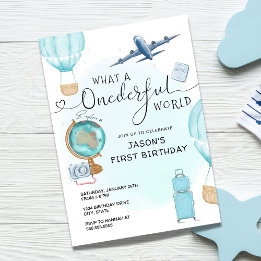 Invitación Blue Boy OneMaravilloso Mundo Primer cumpleaños