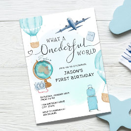Invitación Blue Boy OneMaravilloso Mundo Primer cumpleaños