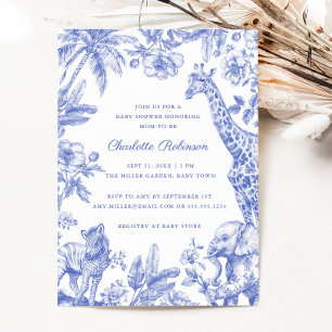 Invitación Blue Boy Toile Safari Elegante Baby Shower