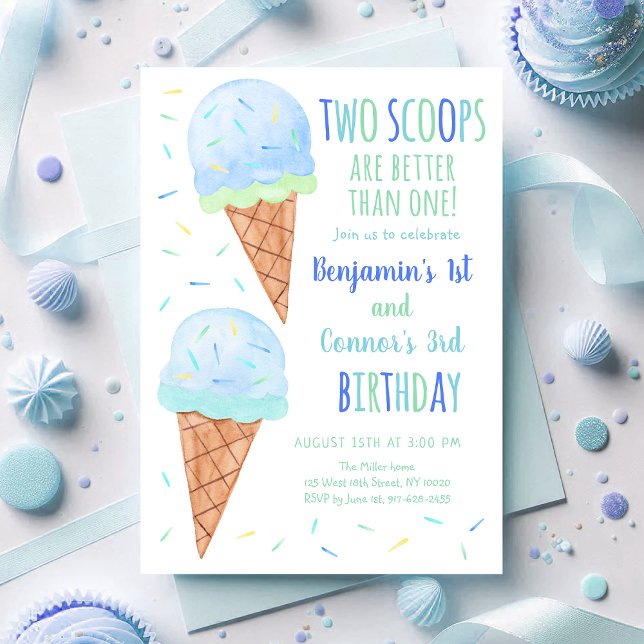 Invitación Blue Boy Two Scoops Ice Cream Joint Birday (Subido por el creador)
