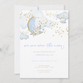 Invitación Blue Boy We are Over the Moon Baby Shower Invite