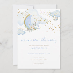 Invitación Blue Boy We are Over the Moon Baby Shower Invite