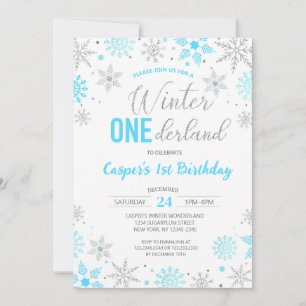 Invitación Blue Boy Winter Onederland Snowflake Primer cumple