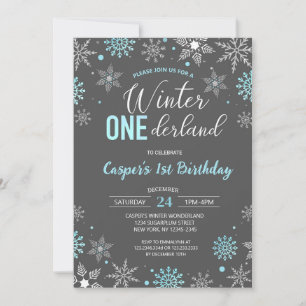 Invitación Blue Boy Winter Onederland Snowflake Primer cumple