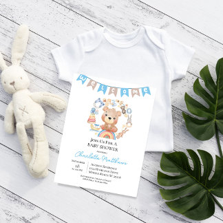Invitación Blue Boys Bienvenidos Juguetes Vintage Rustic Baby
