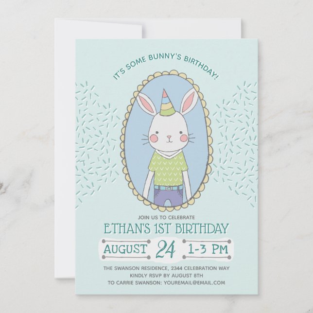 Invitación Blue Boys Bunny Birthday Party (Anverso)