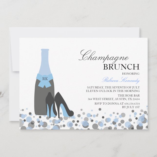 Invitación Blue Bridal Shower Champagne Brunch Invite (Anverso)