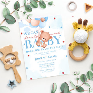 Invitación Blue Brown Baby Boy Bearly Wait Baby Shower