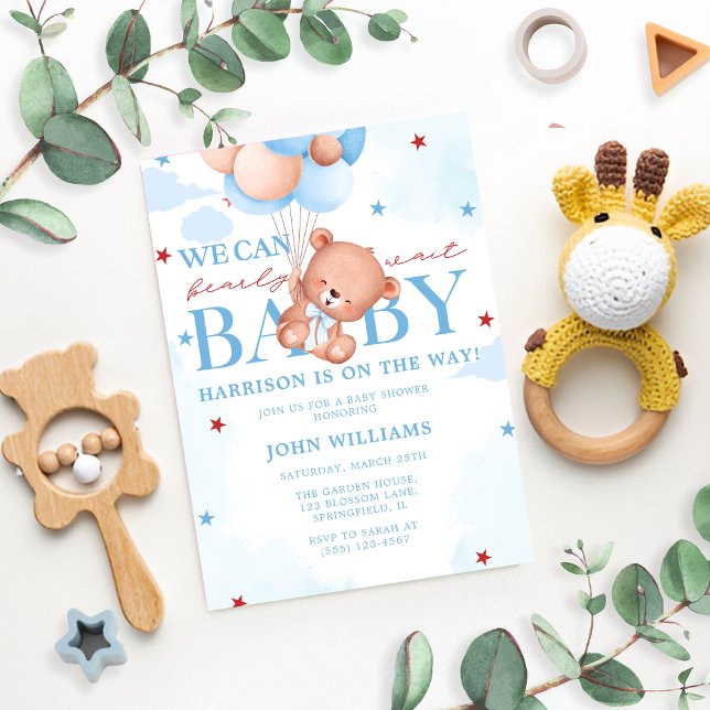 Invitación Blue Brown Baby Boy Bearly Wait Baby Shower (Subido por el creador)
