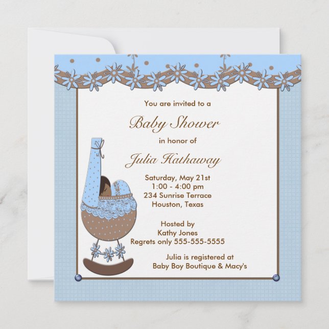 Invitación Blue Brown Cradic Ethnic Boy Shower (Anverso)