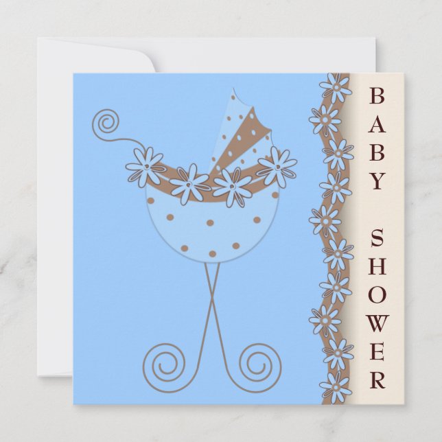 Invitación Blue Brown Stroller Blue Brown Baby Shower (Anverso)