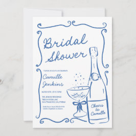 Invitación Blue Bubbly Bridal Shower Champagne Brunch Invite