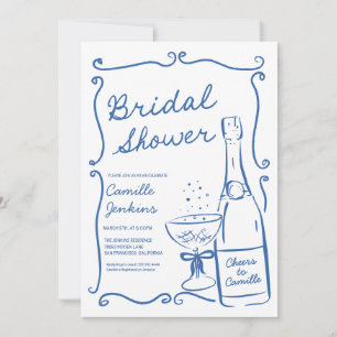 Invitación Blue Bubbly Bridal Shower Champagne Brunch Invite