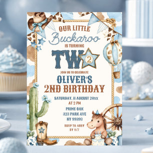 Invitación Blue Buckaroo Cumple Dos Segunda Fiesta de Cumplea