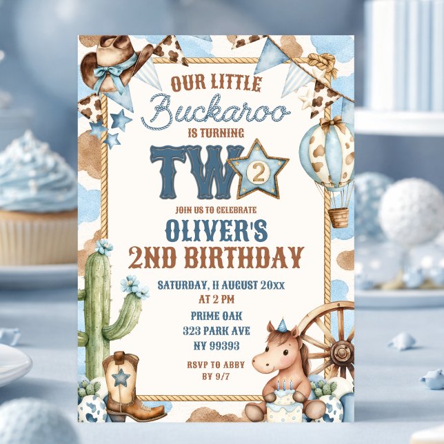 Invitación Blue Buckaroo Cumple Dos Segunda Fiesta de Cumplea (Subido por el creador)