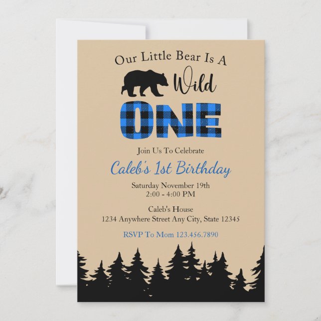 Invitación Blue Buffalo Plaid Lumberjack Primer Cumpleaños (Anverso)