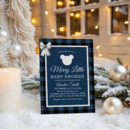 Invitación Blue Buffalo Plaid Merry Little Bear Baby Shower