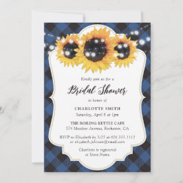Invitación Blue Buffalo Plaid Sunflower Bridal Shower