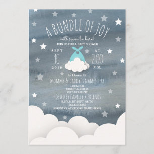Invitación Blue Bundle of Joy Clouds + Stars Watercolor Bebé
