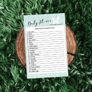 Invitación Blue Bunny Baby Shower Word Scramble Game