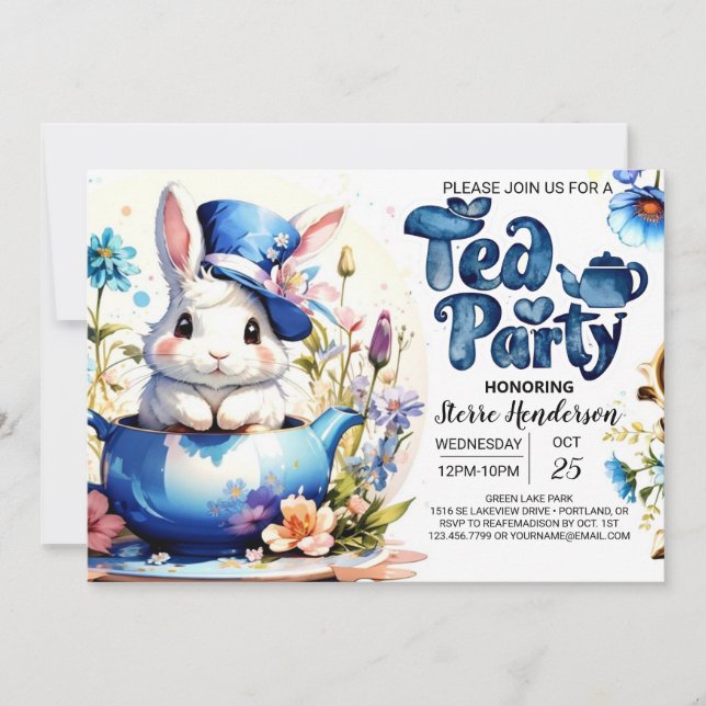 Invitación Blue Bunny Bliss Tea Fiesta Baby Shower (Anverso)