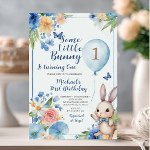 Invitación Blue Bunny Easter Birthday Colorful Floral