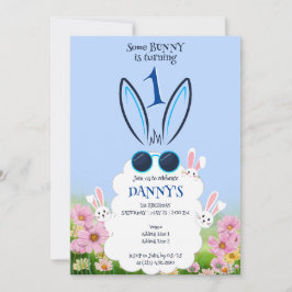 Invitación Blue Bunny Flower Garden Primavera Cumpleaños