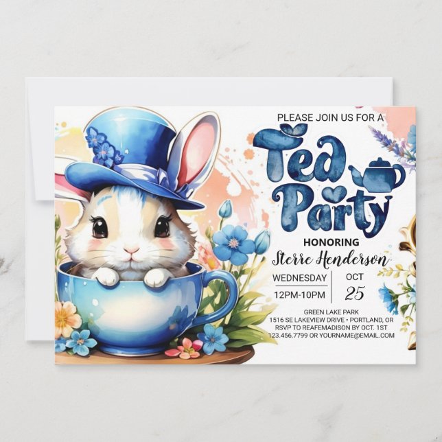 Invitación Blue Bunny Wonderland Tea Fiesta Boy Baby Shower (Anverso)