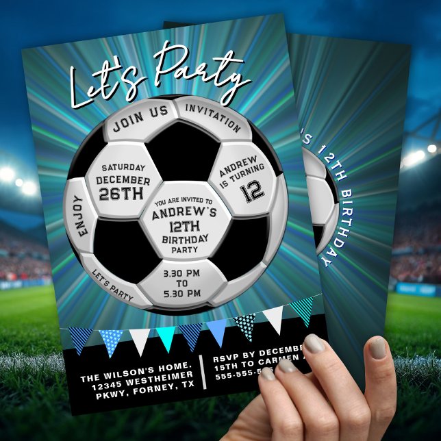 Invitación Blue Burst Sporty Soccer Ball Boys Birthday (Subido por el creador)