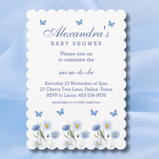 Invitación Blue Butfly Boho Wildflower Baby Shower (Subido por el creador)