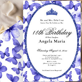 Invitación Blue Butterflies Glam 18th Birthday Debut