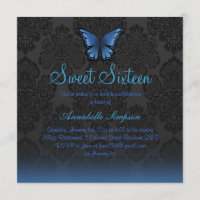 Blue Butterfly & Damask Sweet16 Invite