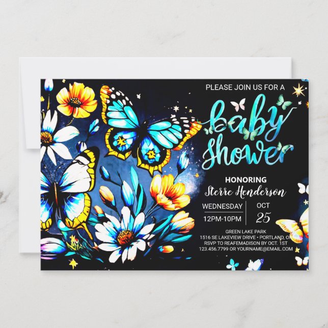 Invitación Blue Butterfly Dreamland Boy Baby Shower (Anverso)