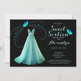 Invitación Blue Butterfly Sweet 16 cumpleaños