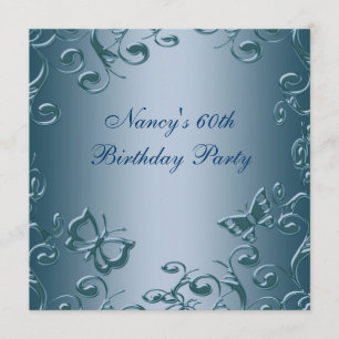 Invitación Blue Butterfly Swirls Mujeres 60 cumpleaños fiesta