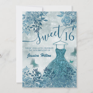 Invitación Blue Butterfly vestido de jardín floral dulce diec