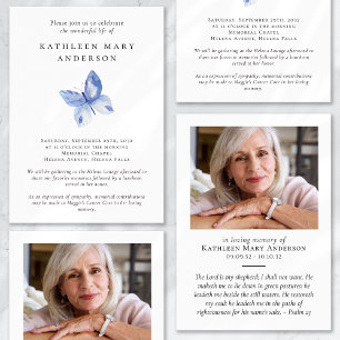 Invitación Blue Butterly Photo Celebration of Life Funeral