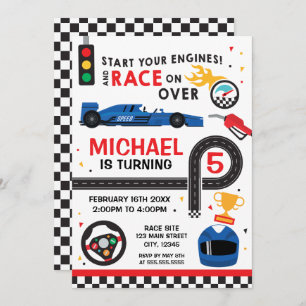 Invitación Blue Car Racing Birthday kid Invitation