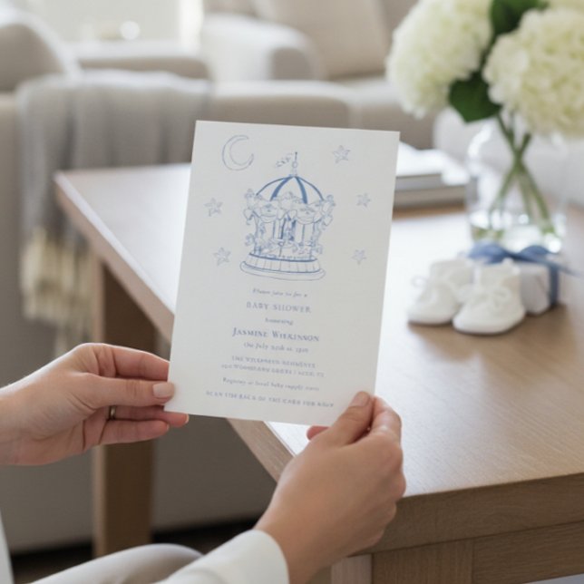 Invitación Blue Carousel Moon Stars Baby Shower Invitation (Subido por el creador)