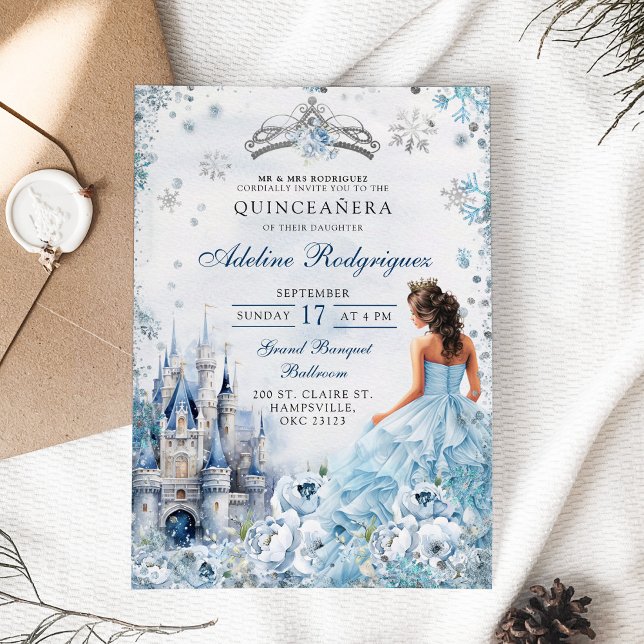 Invitación Blue Castle Palace Quinceanera Cumpleaños Mexicano (Subido por el creador)
