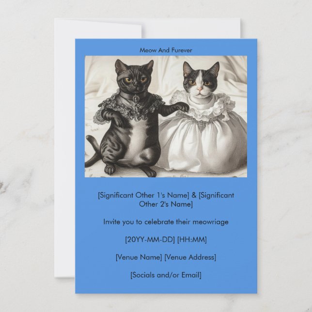 Invitación Blue Cats Wedding Meow And Furever Invitation (Anverso)